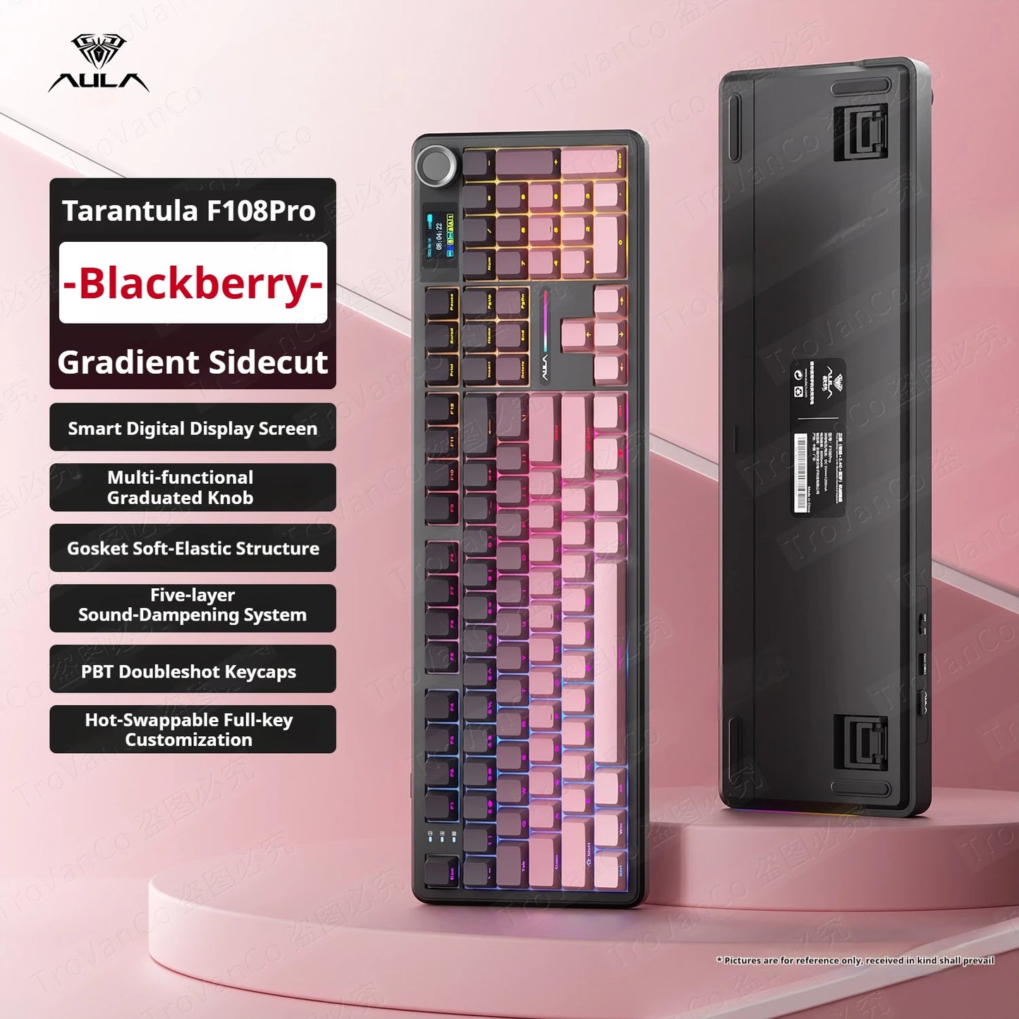 AULA F108 PRO Mechanische Tastatur, individuelles 100-%-Layout, RGB-Hintergrundbeleuchtung, kabellose Bluetooth-Verbindung, HiFi-Switch, Gaming-Tastatur