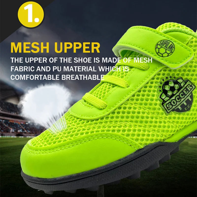 Zapatillas de fútbol para niños y niñas Tf, con cierre de velcro, sin tacos, para lacrosse, para principiantes, para críquet y para béisbol