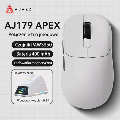 AJAZZ AJ179 APEX Gaming-Maus mit Dock mit Farbdisplay, magnetischem Laden, 8000Hz Hochfrequenz /, Tri-Mode (PAW3950), Rechtshänder