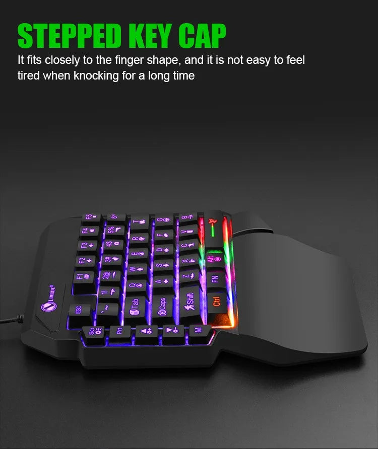 Mini teclado gaming de uma só mão com 35 teclas, USB, ultrafino, com fios e retroiluminado, para portátil, PC de secretária e smartphone
