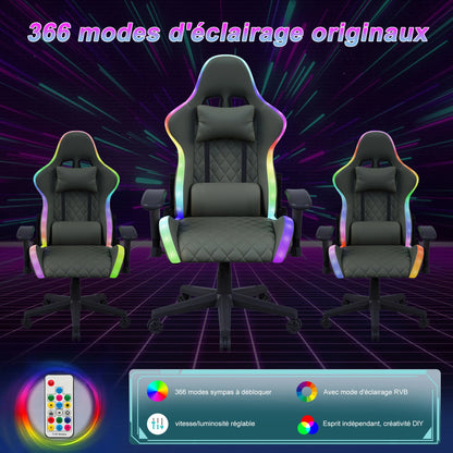 Ergonomic Gaming Chair with LED RGB Lights, Adjustable Gamer Chair with Lumbar Massage Support, Reclining Computer Chair for Teens & Adults