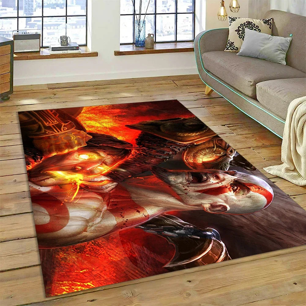 God of War Games Kratos Cartoon 3D Carpet Rug for Bedroom Living Room Home Sofa Decoration,Children Game Large Decor Floor Mat