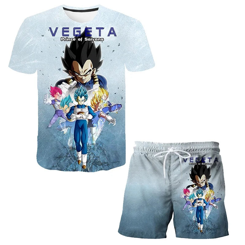 2026 Summer Dragon Ball Z Tshirt Set Kids Vegeta Boys Clothes Mens Women T-shirt Suit Trucksuit Clothes Short Sleeve Shorts Set