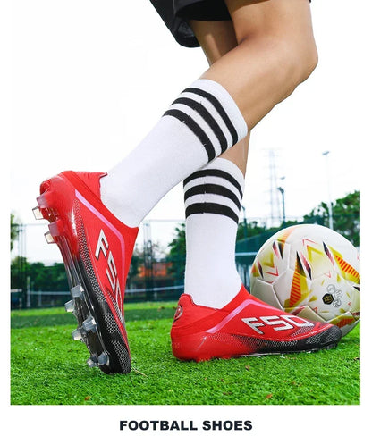 Botas de fútbol para hombre, tacos para césped, alta calidad para partido al aire libre, calzado antideslizante para niños, modelo de caña alta ligero muy vendido