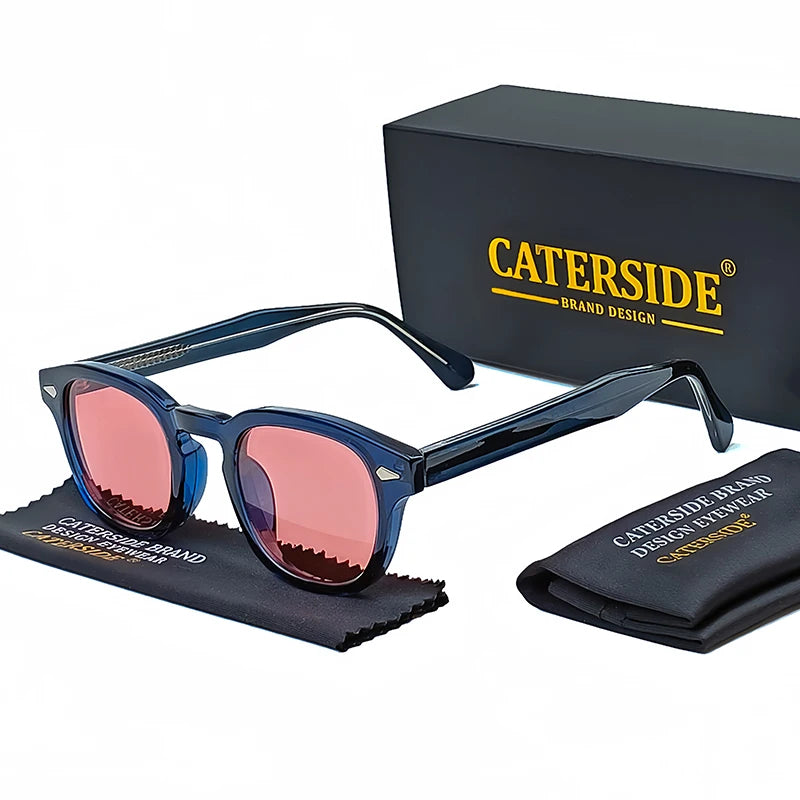 CATERSIDE Retro Round Men Sunglasses Punk Propionic Acid Pin Temple Luxury Sun Glasses Women Sports Leisure Party Eyewear UV400