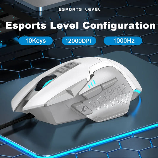 Wired Game Mouse 12000 DPI Adjustable Macro Programming RGB Backlight Ergonomics Design Fire Key E-sport Mause Gaming PC Mice