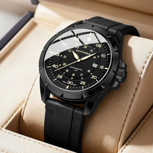 Montre pour homme SAPPHERO – Montre à quartz de luxe, étanche jusqu'à 50 m, équipée d'un mécanisme importé et d'un boîtier en acier inoxydable – Une idée cadeau idéale pour homme.