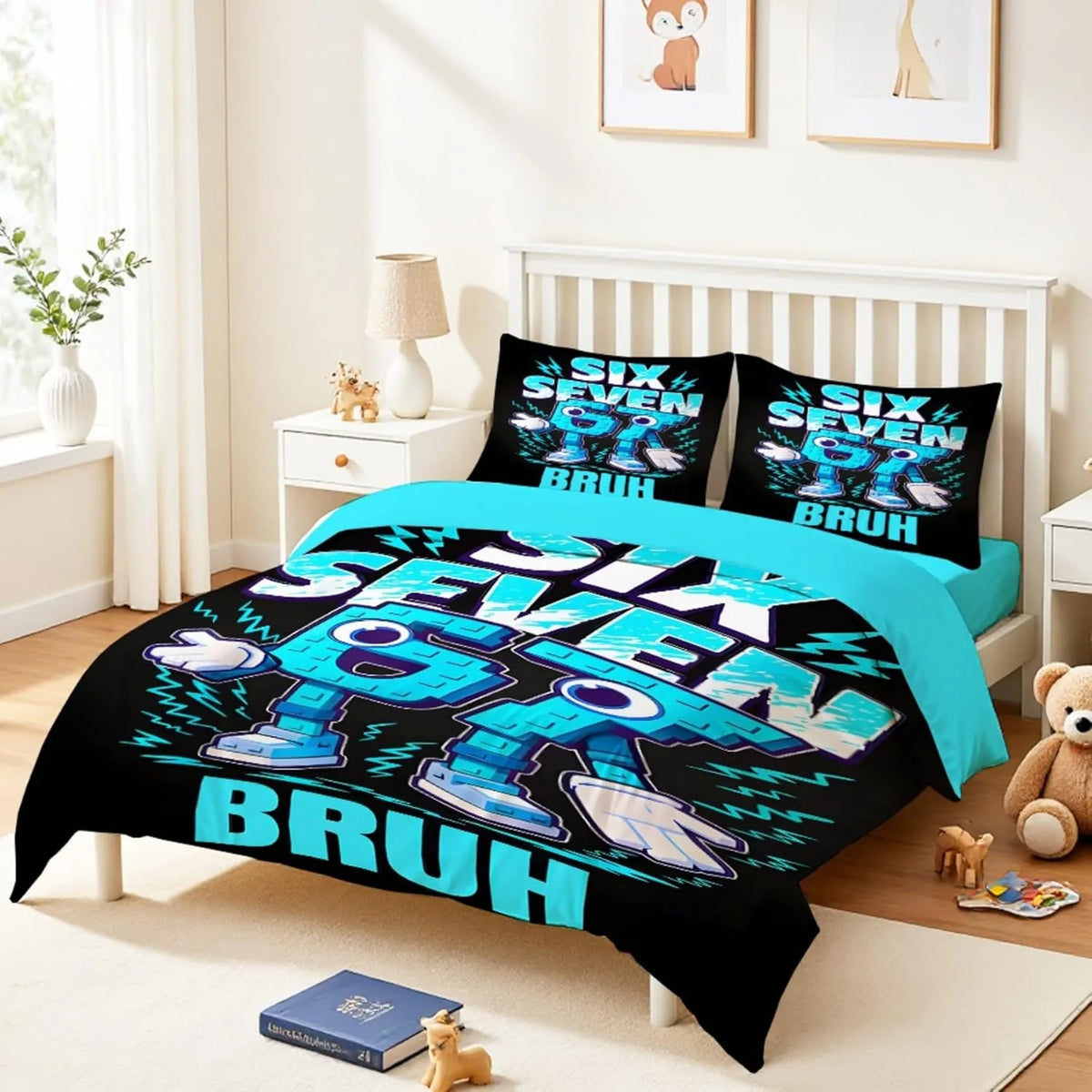 Ensemble de literie Cartoon Print Six Seven 67, 2/3 pièces, housse de couette et taie d'oreiller pour la maison, adolescents et adultes, cadeau pour garçons et filles