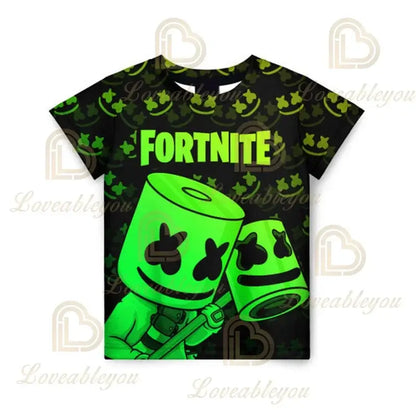Fortnite-aiheinen uusi kesäinen lasten T-paita, 3D-painettu, pojille ja tytöille, katumuotia, aikuisten ja lasten vaatteet, hauska T-paita, pyöreäkauluksinen paita