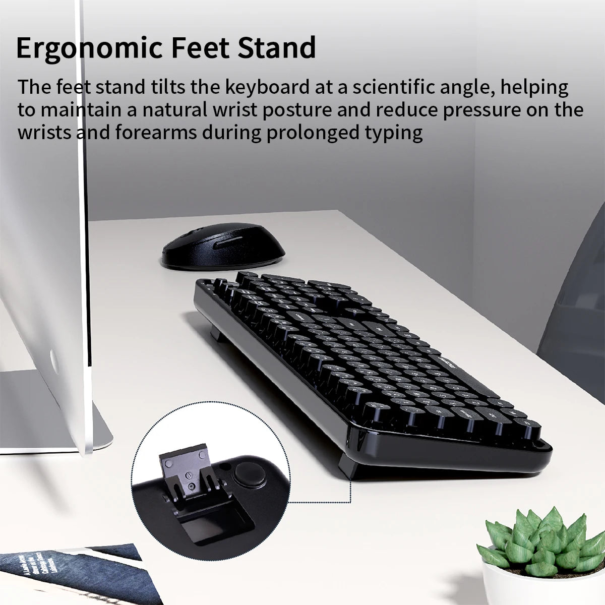 MOFii Black Retro Round Keycaps Wireless Keyboard & Mouse Combo, 2.4G Quiet Office Set, US QWERTY Layout