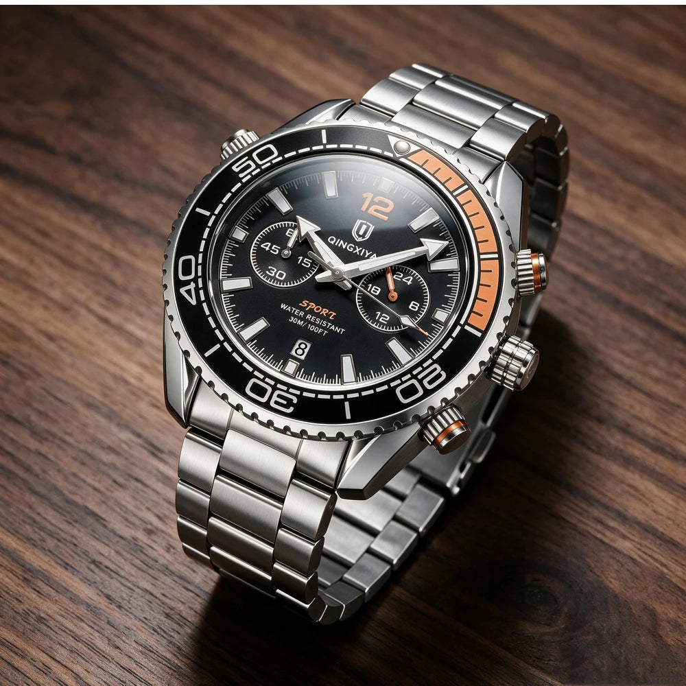 Reloj de pulsera de lujo para hombre de la marca QINGXIYA, cronógrafo deportivo resistente al agua con fecha luminosa, reloj de cuarzo informal para hombre
