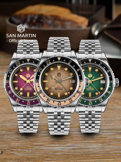 San Martin 2025 Men's Watches, Retro NH34 GMT Sandwich Dial, 40mm Bidirectional Sapphire Bezel, Luxury Sports Watch, 20Bar