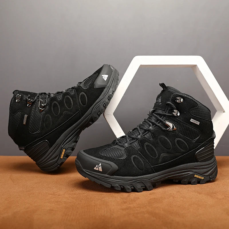 HIKEUP Scarponi da trekking da uomo alti, scarpe invernali da outdoor, con lacci, antiscivolo, sportive, casual, da trekking, in pelle scamosciata, calde