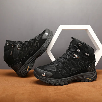 HIKEUP Scarponi da trekking da uomo alti, scarpe invernali da outdoor, con lacci, antiscivolo, sportive, casual, da trekking, in pelle scamosciata, calde