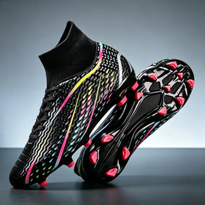 Chaussures de football à tige haute AG FG, respirantes, en PU et mesh, avec crampons TPU complets, antidérapantes, pour protéger la cheville lors des compétitions sur herbe intense.