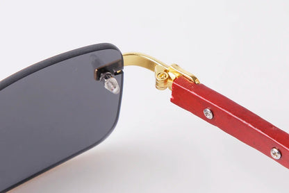 Classic Stylish Rectangle Rimless Sunglasses Women Men Brand Design Luxury Vintage Sun Glasses Frameless Wood Leg Frame Eyewear