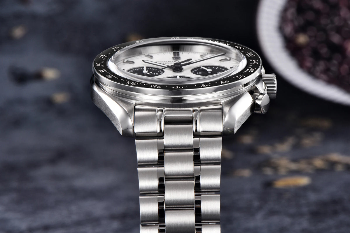 PAGANI DESIGN herenhorloge „New Moon“ – Luxe quartzhorloge, chronograaf, saffierglas met antireflectiebehandeling, keramische lunette, lichtgevende wijzers