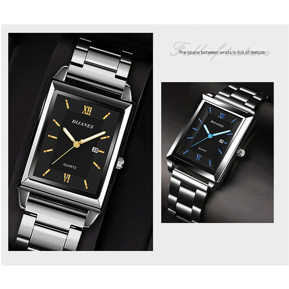 Fashion Watches for Men Luxury Rectangle Stainless Steel Men's Quartz Wristwatch Business Man Watch Clock Gift relogio masculino