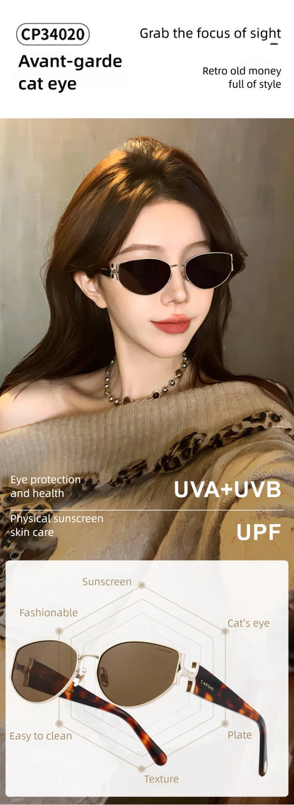 CAPONI Luxury Women Polarized Sunglasses Vintage Acetate Outdoor Original Design Eyewear UV400 Protection Brown Shade CP34020