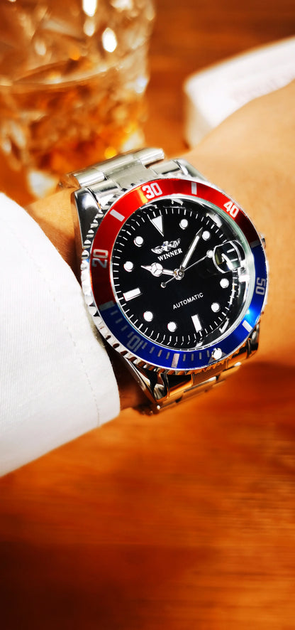 Montre mécanique classique pour homme – Marque de luxe, style professionnel, mouvement automatique, lunette rotative, cadran luminescent, bracelet en acier