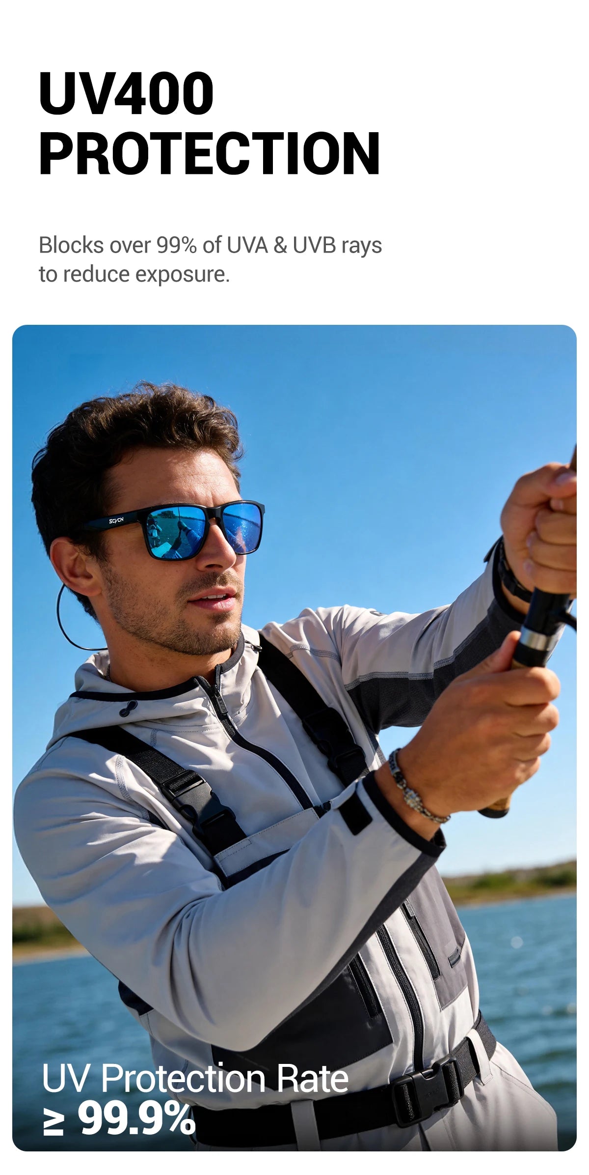 SCVCN Óculos de sol polarizados para atividades ao ar livre, desportos aquáticos, praia, oceano, pesca em plataforma, ciclismo, BTT, desportos de bicicleta e caminhadas – Proteção UV400