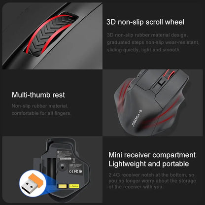E-YOOSO X-31 USB 2.4G bezdrátová herní velká myš pro velké ruce PAW3212 4800 DPI 5 tlačítek pro hráče, počítač, notebook a PC
