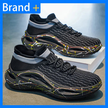 Men Sports Shoes Soft Light Mesh Thick Sole Anti Slip Tennis Shoes Spring Lace Up Outdoor Fitness Running Shoes