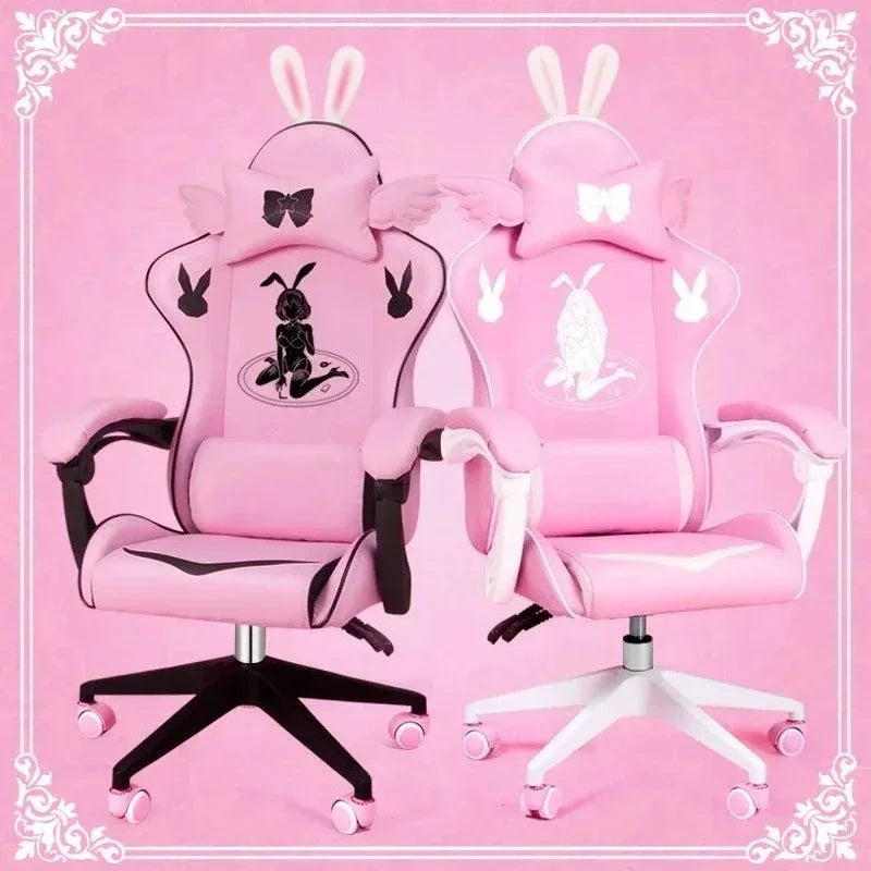 Pink Gaming Chair for Girls with Footrest, Comfortable Cartoon Gamer Chair, Adjustable Swivel Computer Chair for Bedroom, Office & Study