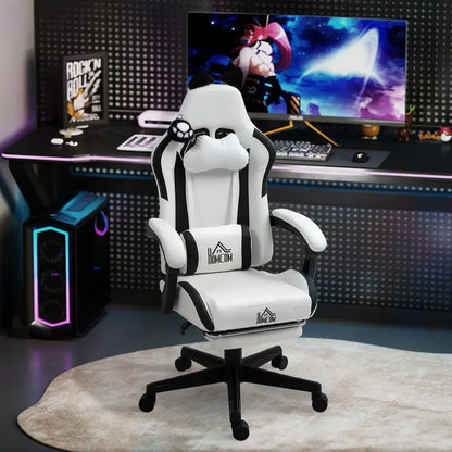 Cute Cat Gaming Chair with Removable Cat Ears, Retractable Footrest, Adjustable Height, Lumbar Support, 360° Swivel Reclining Gamer Chair