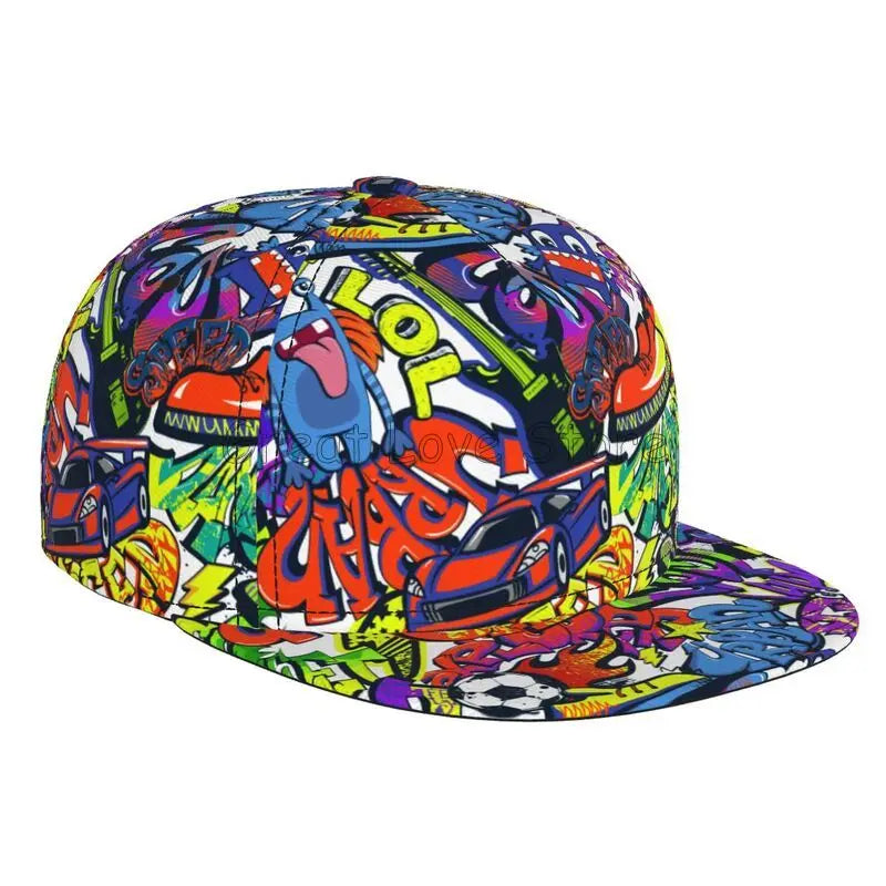 Colorful Graffiti Art Print Baseball Cap Adjustable Snapback Hat for Men Women Unisex Hip Hop Caps Flat Bill Brim Hats