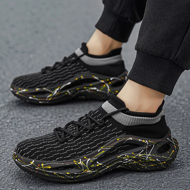 Men Sports Shoes Soft Light Mesh Thick Sole Anti Slip Tennis Shoes Spring Lace Up Outdoor Fitness Running Shoes