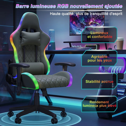 Ergonomic Gaming Chair with LED RGB Lights, Adjustable Gamer Chair with Lumbar Massage Support, Reclining Computer Chair for Teens & Adults