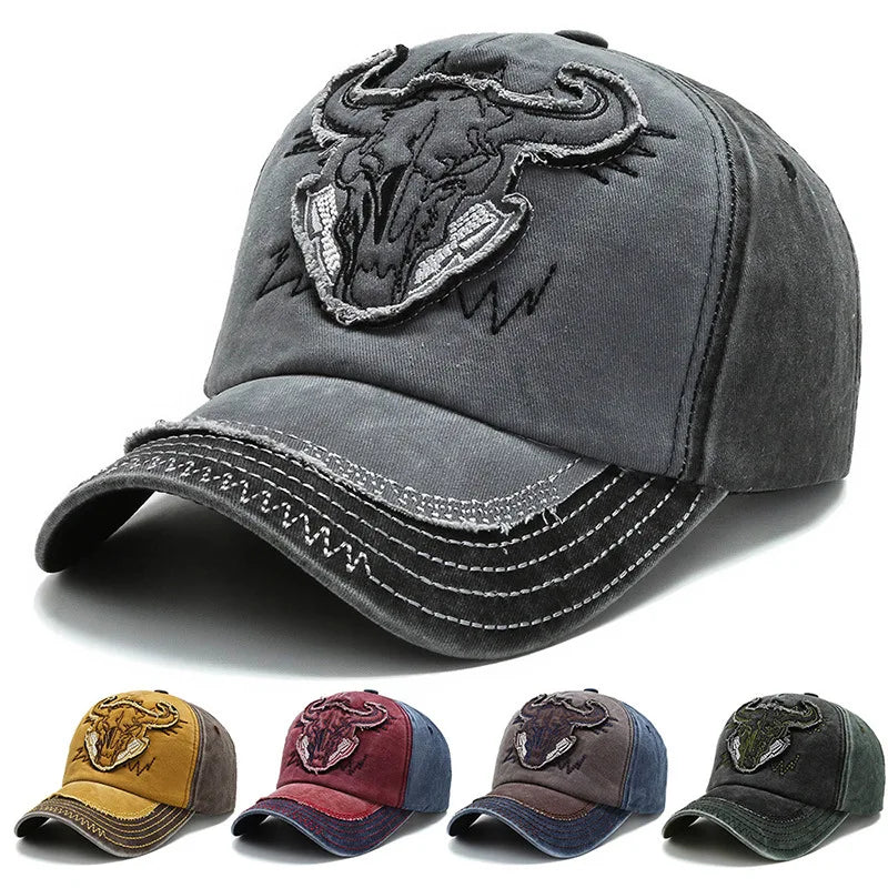2026 New Hip Hop Vintage Washed Denim Baseball Cap Casquette Homme Bull Head Embroidery Y2k Snapback Dad Hats for Women Men