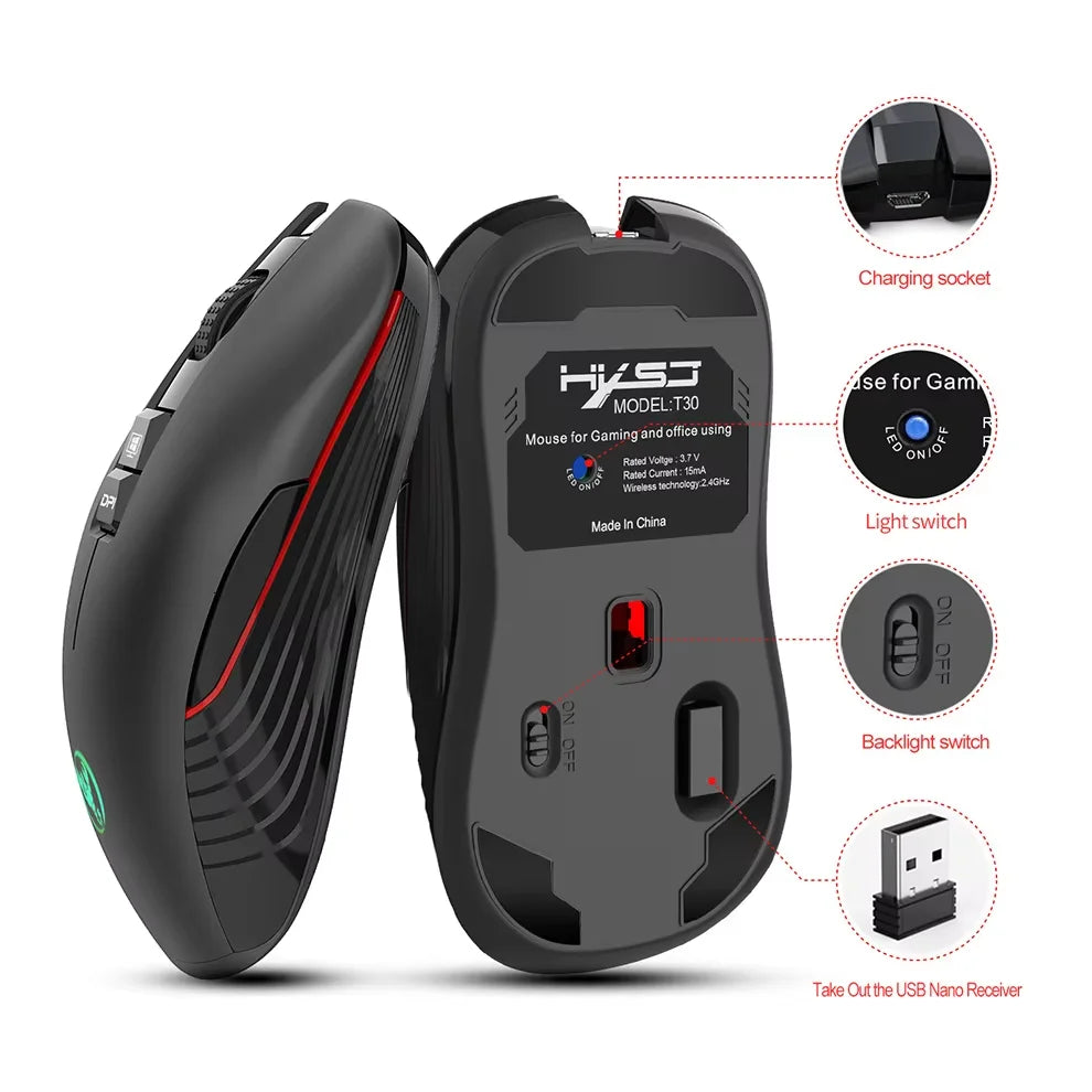 Rechargeable USB Wireless Mouse Right Hand Type-C Mouse for Laptop Computer Silent Click Backlit Gaming Mouse 3600cpi