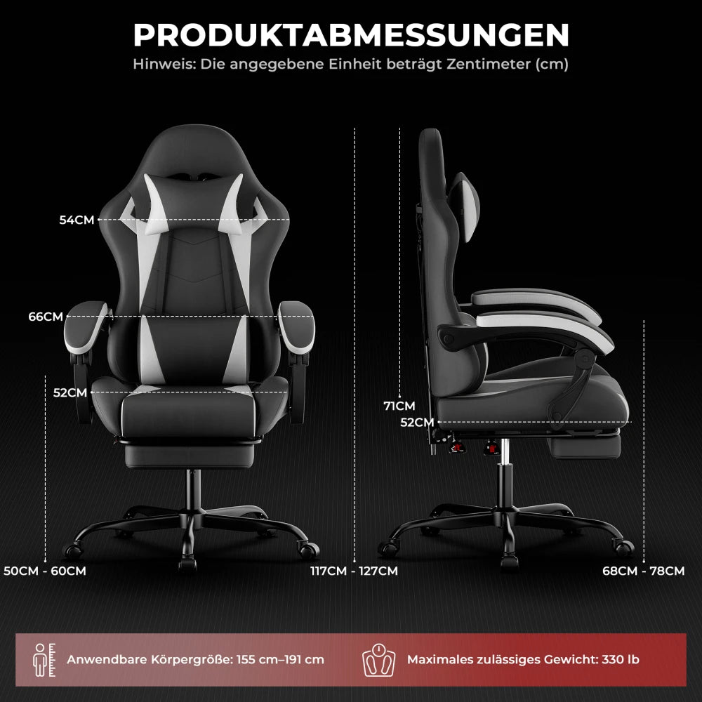 Ergonomic Gaming Chair with Lumbar Support & Headrest, Adjustable Gamer Chair, Reclining PC Office Chair with Footrest for Adults