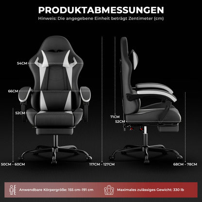 Ergonomic Gaming Chair with Lumbar Support & Headrest, Adjustable Gamer Chair, Reclining PC Office Chair with Footrest for Adults