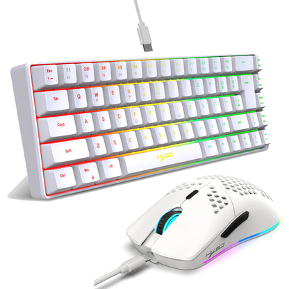 Set gaming portatile HXSJ 60% RGB con tastiera e mouse, tastiera a membrana cablata 68 tasti e mouse wireless leggero a 3 modalità per PC Mac