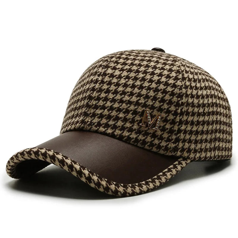 Fashions Check Baseball Cap for Women Winter Keep Warm Windproof Street Wild Trend Cap