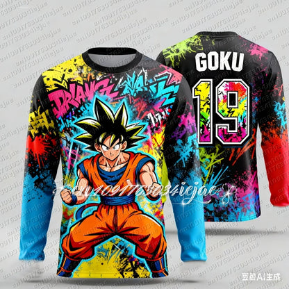 Anime Dragon Ball Z – pohodlné a prodyšné speciální fotbalové tričko s dlouhým rukávem pro děti s motivem Goku – sportovní rychleschnoucí oblečení