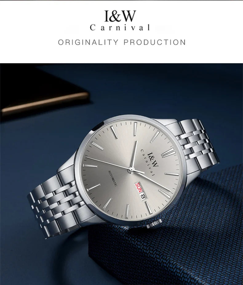 Carnival High-end Series I&W Brand Automatic Mechanical Watches Men Waterproof Watches 316L Steel Sapphire Business Men's Watch