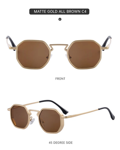 Small Frame Hexason Steampunk Sunglasses Men 2025 Luxury Brand Vintage Punk Eyewear Classic Polygon Metal Sun Glasses Male UV400