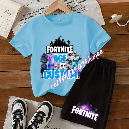 FortnitesT-shirt Shorts for Boys Girl Tee Pants Set Summer 2pcs Children Clothing Tops T-shirts Fortress Night Print Tees Gift