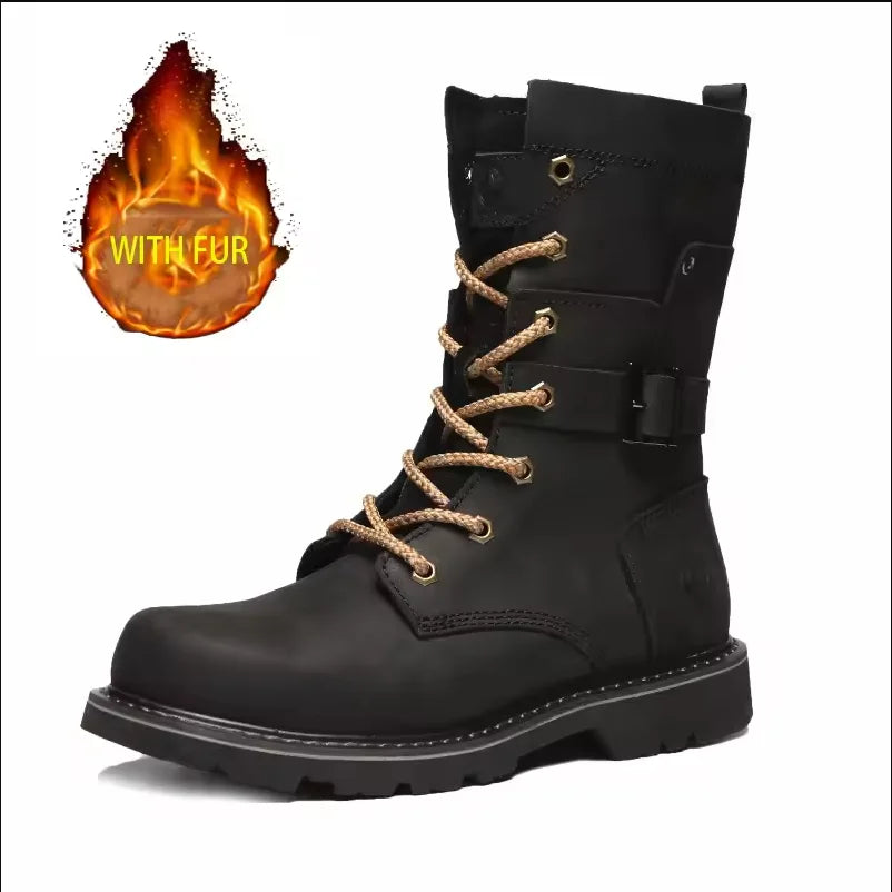 KOWM Cowhide Outdoor Men Hiking Shoes Waterproof Tactical Desert shoes Hunting Boots Snow Boots Fur Sneaker Women Trekking Shoes