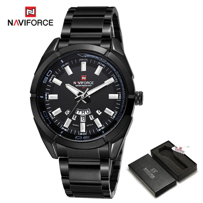 Montre pour homme NAVIFORCE, entièrement en acier, étanche, style décontracté, mouvement à quartz avec affichage de la date – Montre-bracelet de luxe pour homme, d'une marque de premier plan.