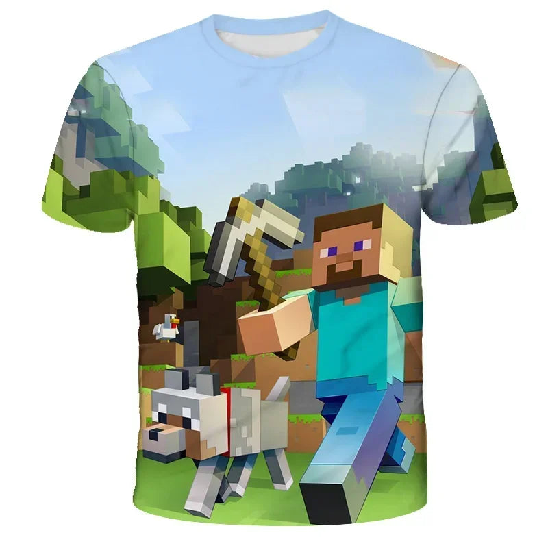 3D Printed Casual Summer Cute Boys Girls Building Blocks Cartoon T-shirt Boys T Shirt Minecraft Popular Tops Inside Outside Mc