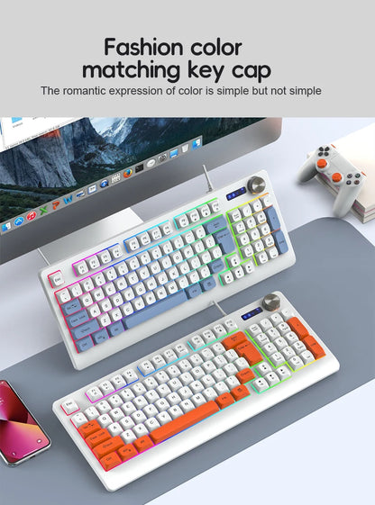 93-Key Minimalist Wired Gaming Keyboard Mixed Color Lighting With Multifunction Knob Mechanical Feeling Keyboard For PC Gamers