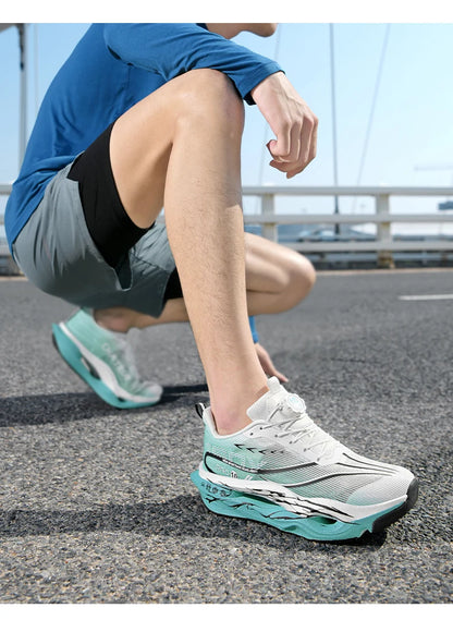 Men's Performance Carbon Plate Running Shoes Women Wide Fit Soft Breathable Mesh Upper Rubber Outsole Sneakers for Marathon Race