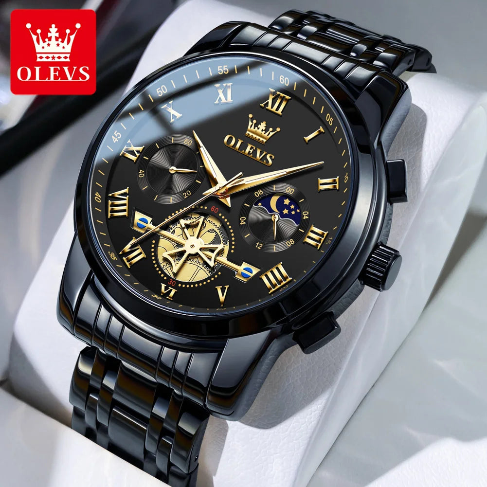 Montre pour homme OLEVS 2859 – Modèle classique et luxueux avec chiffres romains, multifonction, étanche, cadran luminescent, mouvement à quartz de haute qualité.
