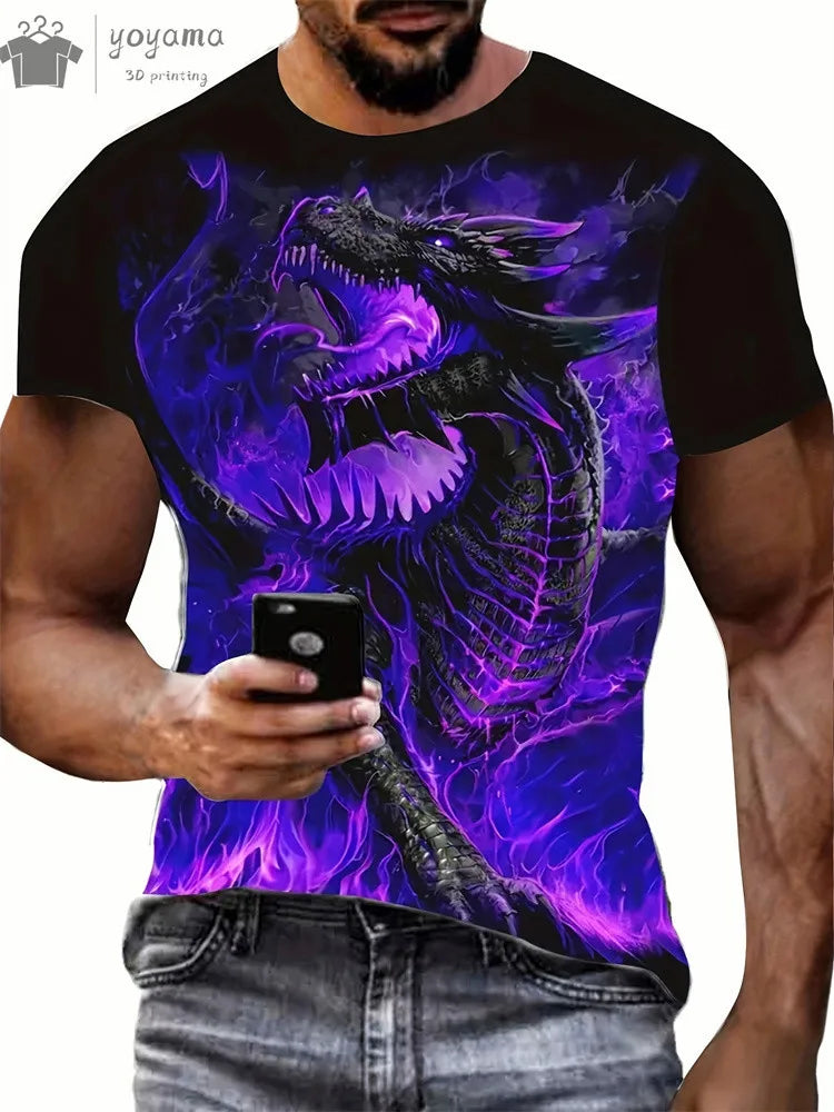 Animal Dragon 3D Print Sport Rychleschnoucí Prodyšné Pánské Tričko Outdoor Street Harajuku Běh Fitness Krátký rukáv Oblečení Top Léto