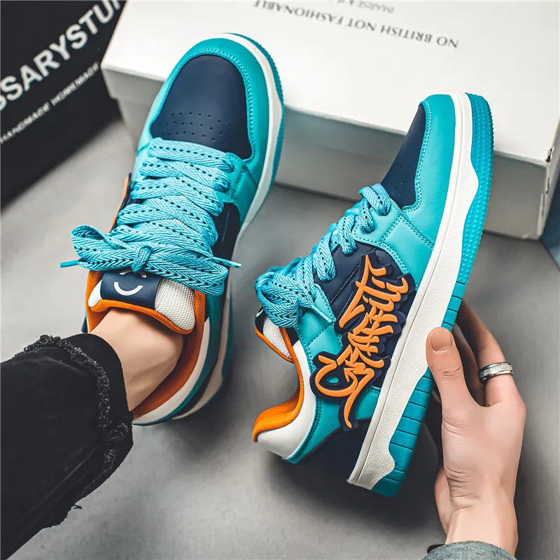 Modne niebieskie designerskie buty do skateboardingu dla mężczyzn, odzież uliczna, hip-hopowe trampki dla mężczyzn, luksusowe trampki na platformie do skateboardingu dla mężczyzn, buty do koszykówki dla mężczyzn